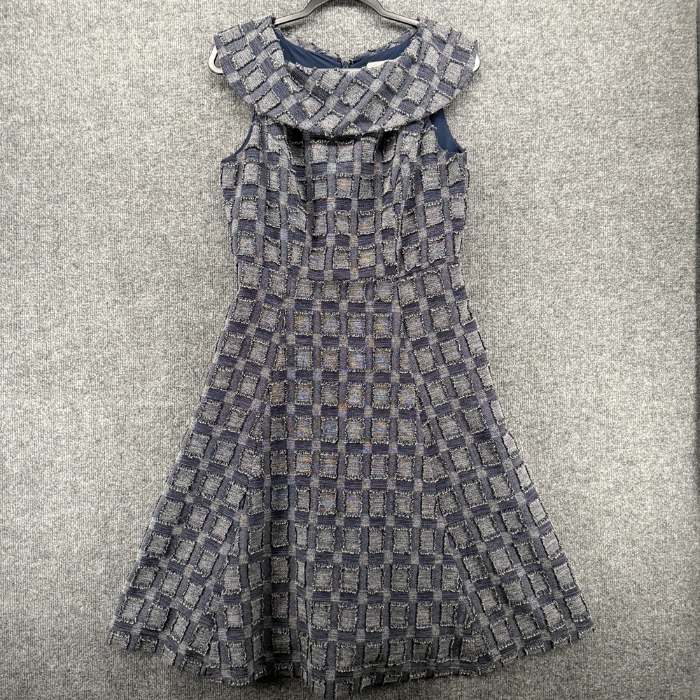 Eva Mendes Dress Womens 4 Blue Abstract A-Line Flowy Formal Classic Old Money